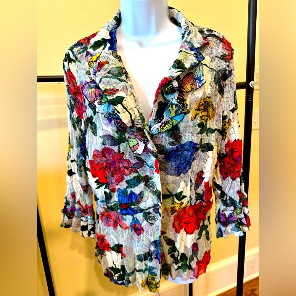Passion Concepts XL Flowers & Butterfly Top w/ Mini-Corset Back Beautiful colors